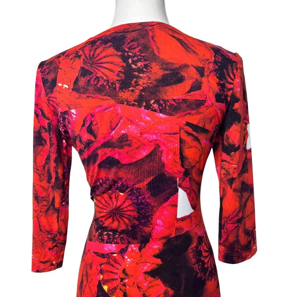 Preen By Thornton Bregazzi 3/4 Sleeve Patterned Bodycon Dress Red Black Size XS - Picture 12 of 14